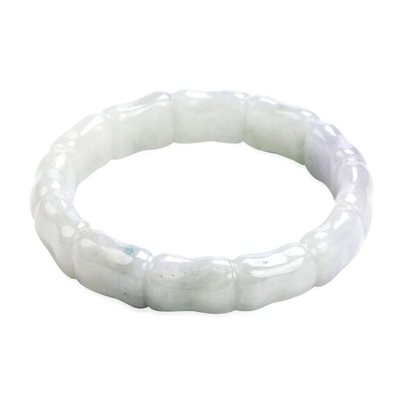 Natural White Burmese Jade hand carved Bamboo Bangle bracelet - Picture 2 of 4